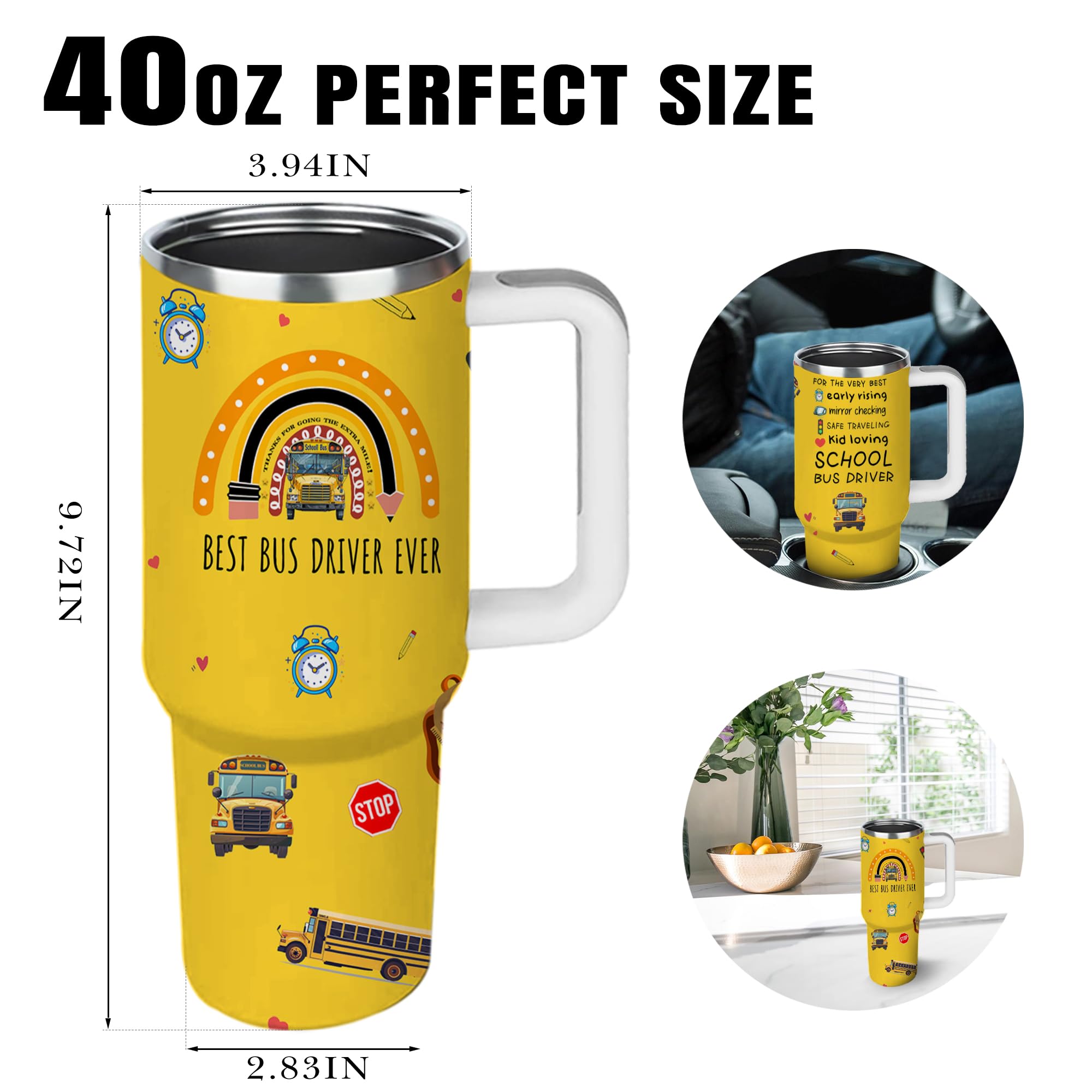 School Bus Driver Gifts - 40 Oz School Bus Driver Tumbler with Handle, School Bus Cups, Bus Driver Back to School Thank You Appreciation Gifts, School Bus Driver Christmas Birthday Retirement Gifts