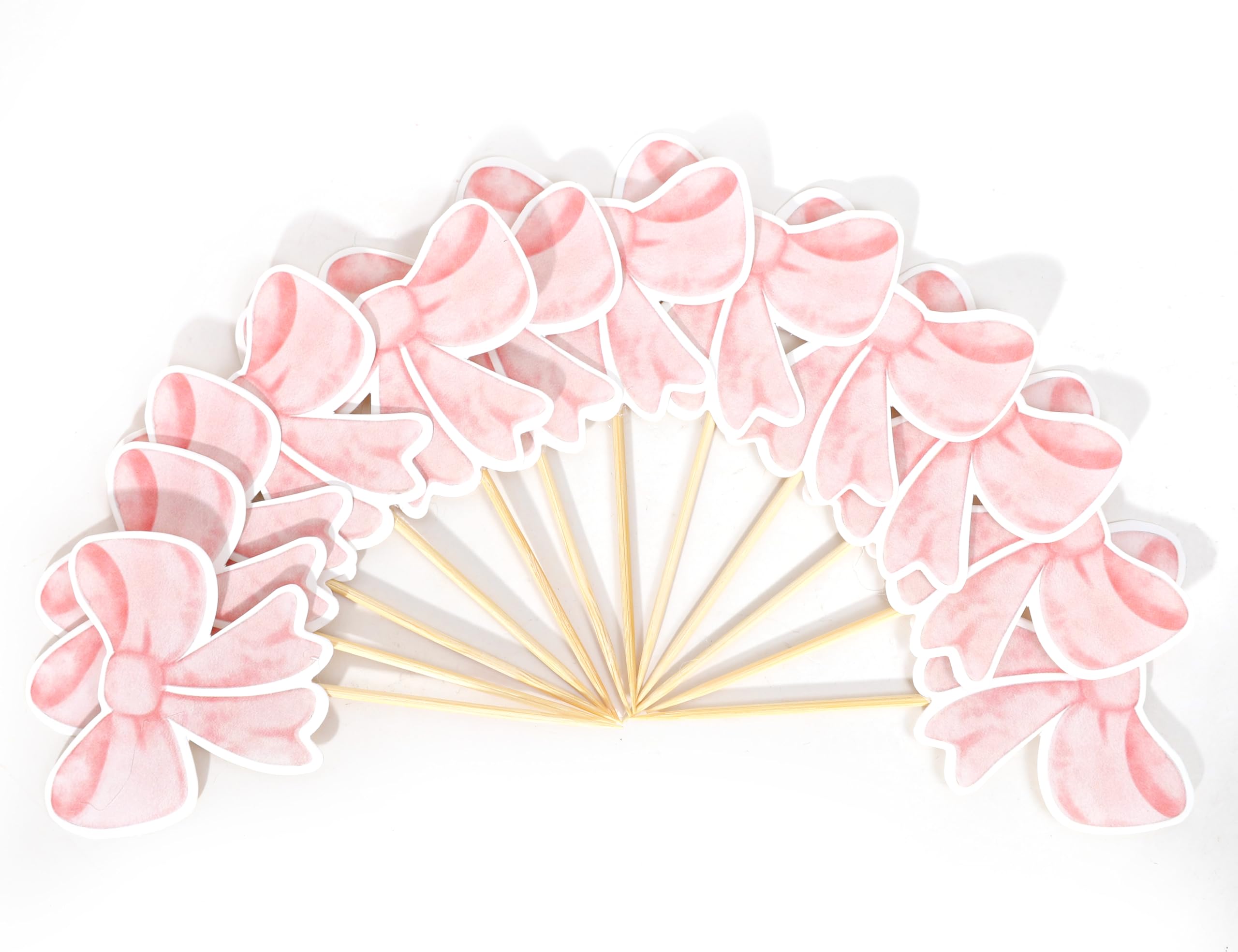 12Pcs Pink Bow Cupcake Toppers - Girls Birthday Party Decorations,Bow Tie Birthday Cupcake Toppers,Bachelorette Wedding Party Decorations,Pink Bow Girl Cake Smash Photo Props