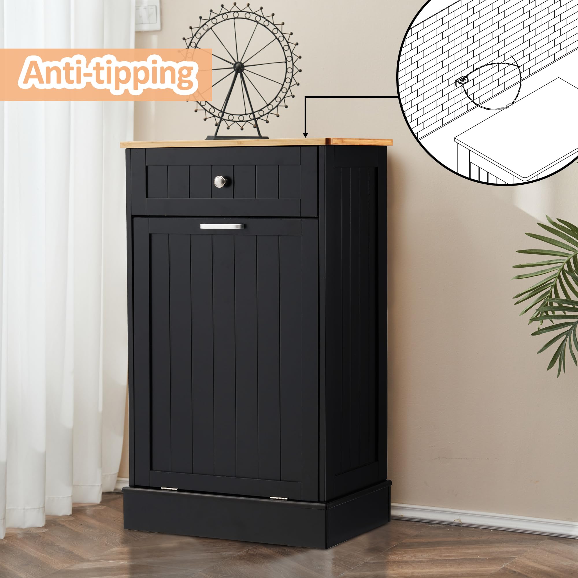 OUTGUAVA 13 Gallon Tilt Out Trash Cabinet Kitchen Waste Bins,50 Quart Laundry Hamper Tilt Out Pet Proof Hidden Trash Bin for Kitchen Living Room,Black