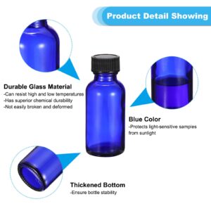 PATIKIL 1oz(30ml) Glass Sample Bottles with Black Poly Cone Cap, 6Pcs Round Bottle Dispensing Bottles with Funnel for Reagent Liquids, Essential Oils, Perfume, Blue