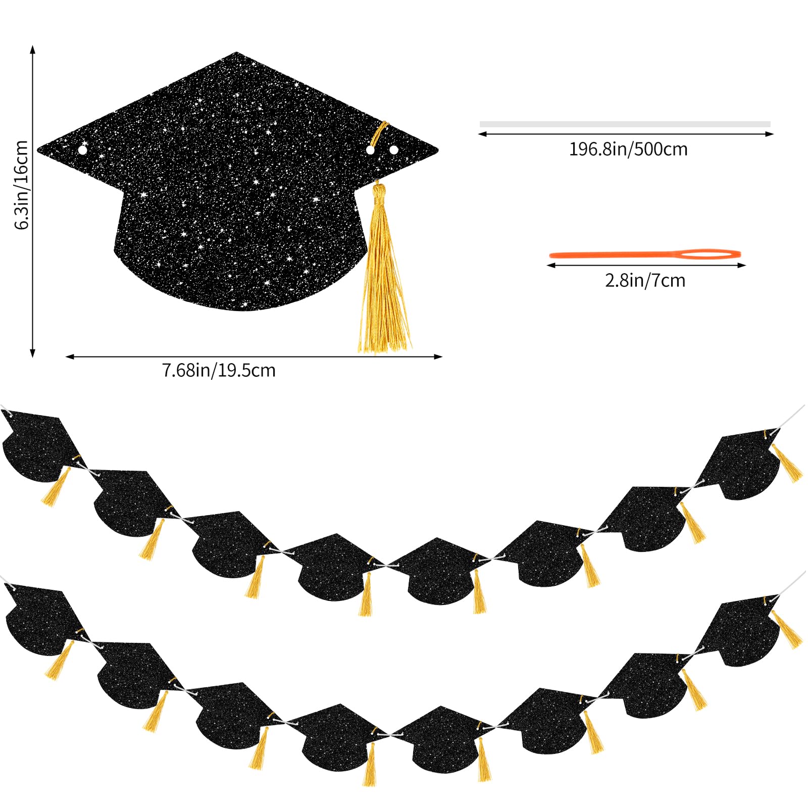 16Pcs Graduation Decorations Class of 2024 Glitter Pre-Strung Congrats Grad Graduation with Tassel Party Congratulations Banner Decor College High School Graduation Party Favors Black