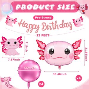 Trandraft 9 Pcs Axolotl Birthday Decorations Pink Inflatable Axolotl Party Supplies Include 4 Pcs Aluminum Foil Axolotl Balloons 4 Round Balloons and 1 Axolotl Happy Birthday Banner for Themed Party