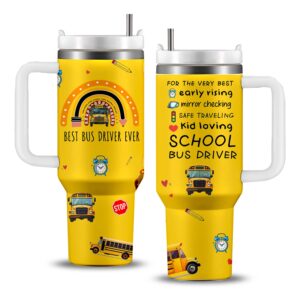 school bus driver gifts - 40 oz school bus driver tumbler with handle, school bus cups, bus driver back to school thank you appreciation gifts, school bus driver christmas birthday retirement gifts