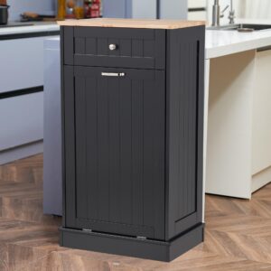 OUTGUAVA 13 Gallon Tilt Out Trash Cabinet Kitchen Waste Bins,50 Quart Laundry Hamper Tilt Out Pet Proof Hidden Trash Bin for Kitchen Living Room,Black