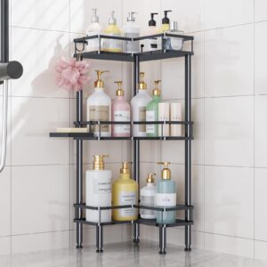 verdenu corner shower caddy, 3 tier standing shower caddy for shampoo storage with soap holder, stainless steel corner shelf with 4 hooks, bathroom organizers and storage for shower organizer