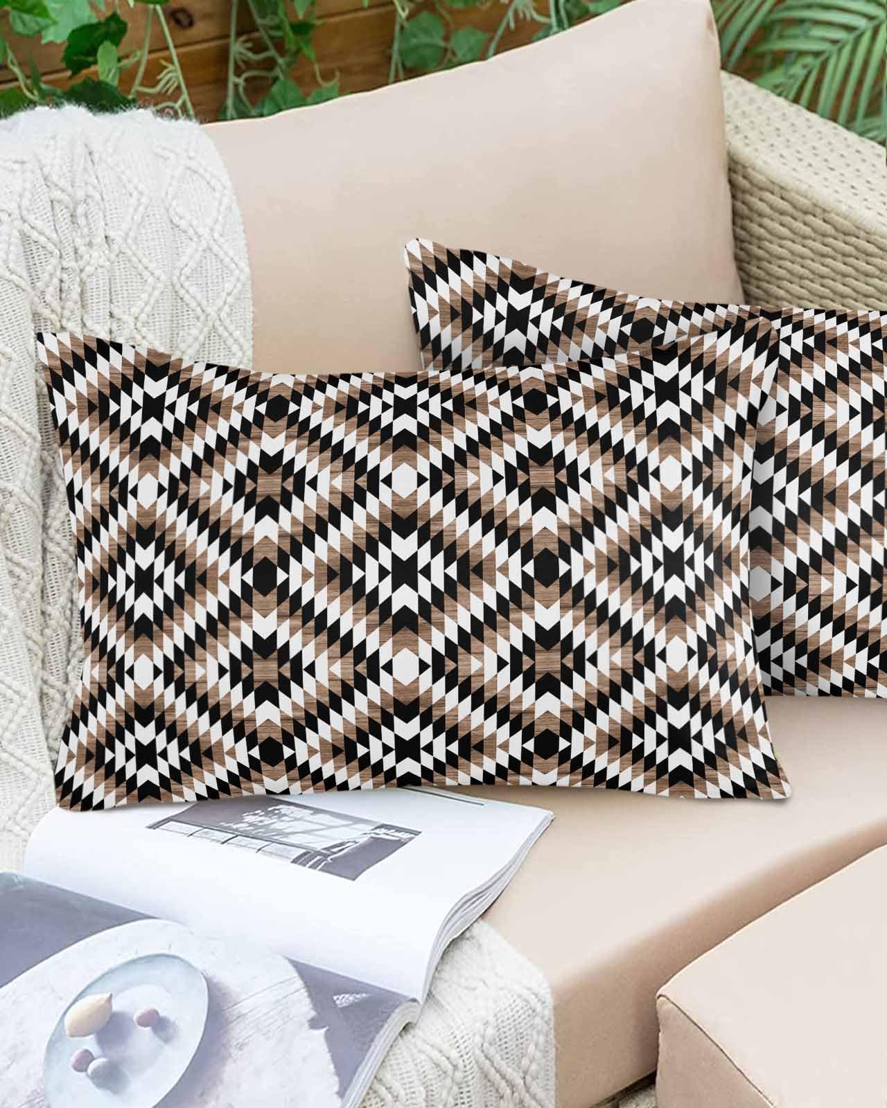 Brown Black Outdoor Pillow Cover 12x20 Inch Cushion Sham Case, Waterproof Decorative Lumbar Throw Pillowcase for Outside Garden Patio Porch Couch Chair Tent Moroccan Southwestern Aztec Abstract Boho