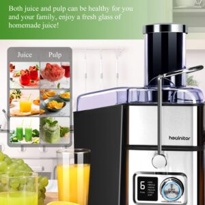 1100W 6-SPEED Digital Screen Centrifugal Juicer Machines Vegetable and Fruit, Healnitor Juice Extractor with 3.5" Big Wide Chute, Easy Clean, Anti-Drip Function, BPA-Free, Silver