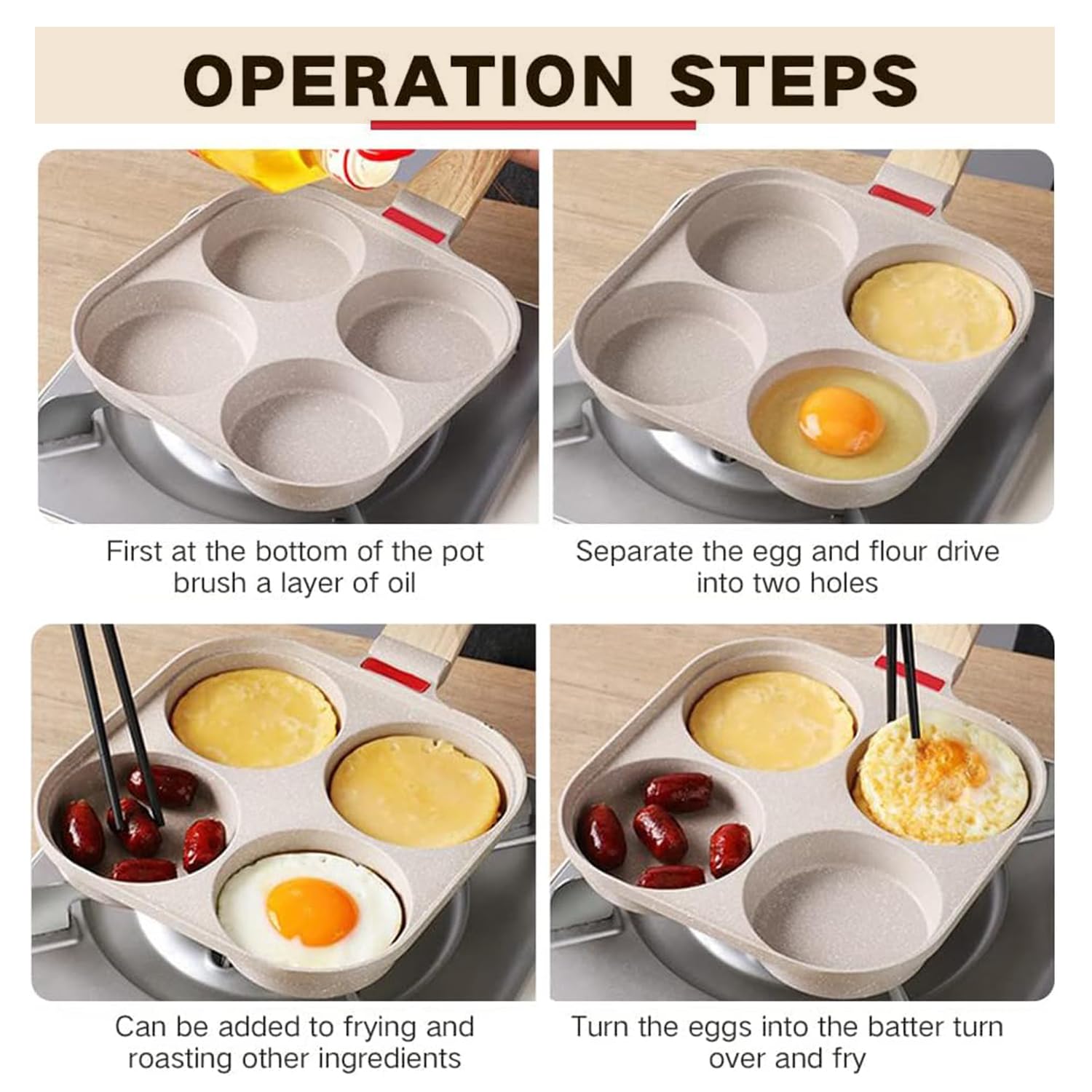 EHERDM 4-Cup Omelette Pan with Lid Nonstick Egg Frying Pan Aluminium Egg Poacher Pan Mini Pancake Pan Fried Egg Pan Healthy Breakfast Pan Egg Skillet Egg Cooker Pan for Induction & Gas Stove White