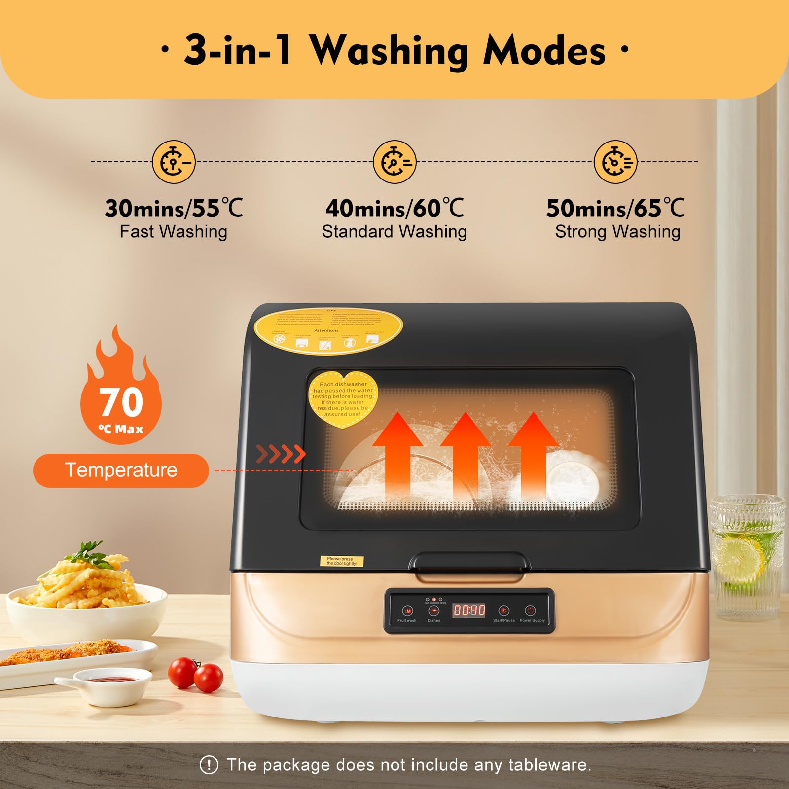 Portable Countertop Dishwasher 8L Mini Dishwasher 4 Programs 158℉ Automatic Dishwashing Machine 360° Spray Deep Cleaning With Air Drying 800W Compact Dishes Cleaner