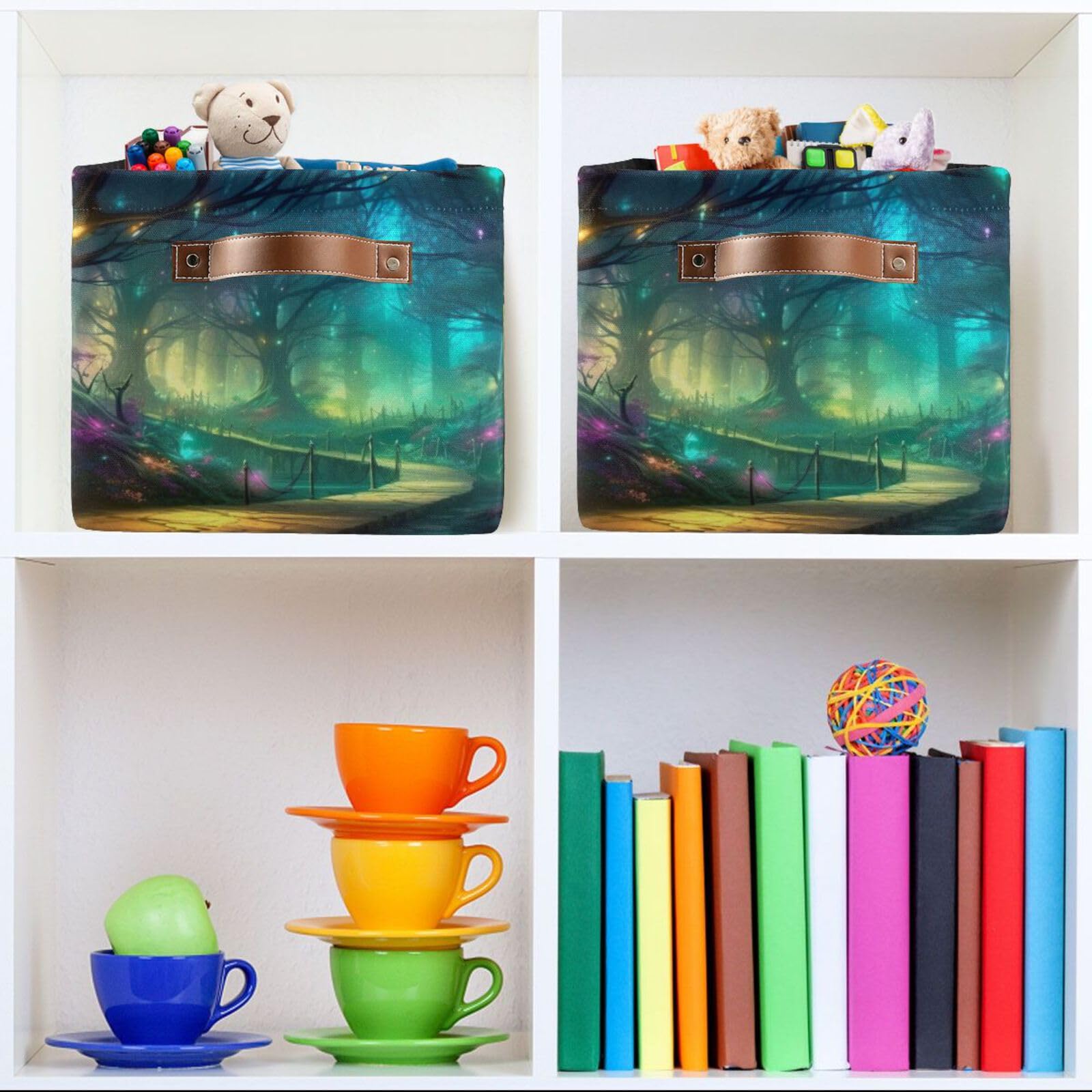 WELLDAY 1PCS Storage Basket Fairy Forest Large Foldable Storage Bin Cube Collapsible Organizer