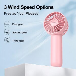 Windance Mini Portable Fan with 3 Speeds, Small Hand Fan USB Rechargeable, Personal Fan Battery Operate for Outdoor Indoor Commute Office Travel Pink 2000mAH