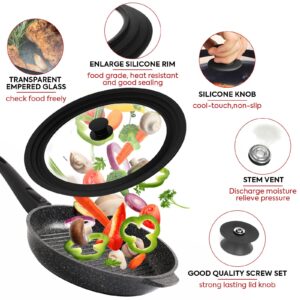 13-14-15in Universal Lid for Pots,Pans,Skillets,Large Replacement Frying Pan Cover,Big Cookware Lids,Tempered Glass with Heat Resistant Silicone Rim,Knob, BPA Free,Dishwasher Safe