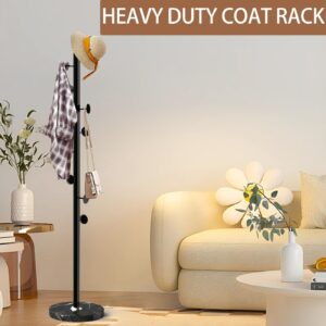 LOZABEE Modern Metal Coat Rack Stand with Natural Marble Base, Heavy Duty Coat Rack Freestanding with 8 Hooks, BlackStanding Coat Racks Hall Tree Stand for Bag, Jacket, Entryway Office