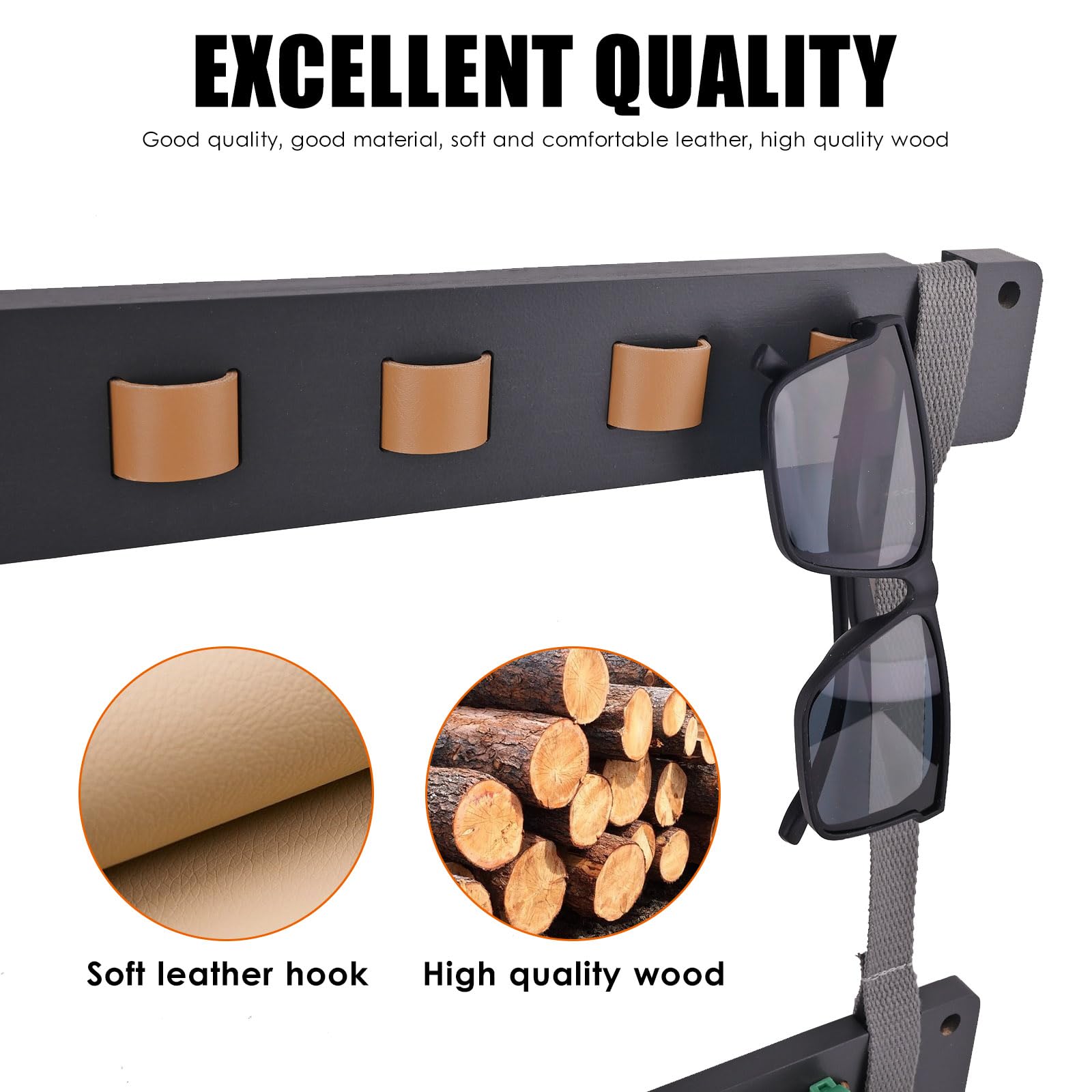 chiduerm Sunglasses Organizer Wood Storage Eye Glasses Holder for Home Wall Mounted,Sunglasses Rack Home Wall Hanging Storage Organizer (2pcs black-gray)