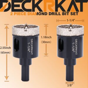 1-1/4 Inch Diamond Hole-Saw Bits with Pilot Drill Bit - 2pc 1-1/4" Diamond Tipped Tile Hole Saws with Guiding Bit Accurate Drilling for Porcelain Tile Ceramic Pottery Granite Stone Glass Bottles 32mm