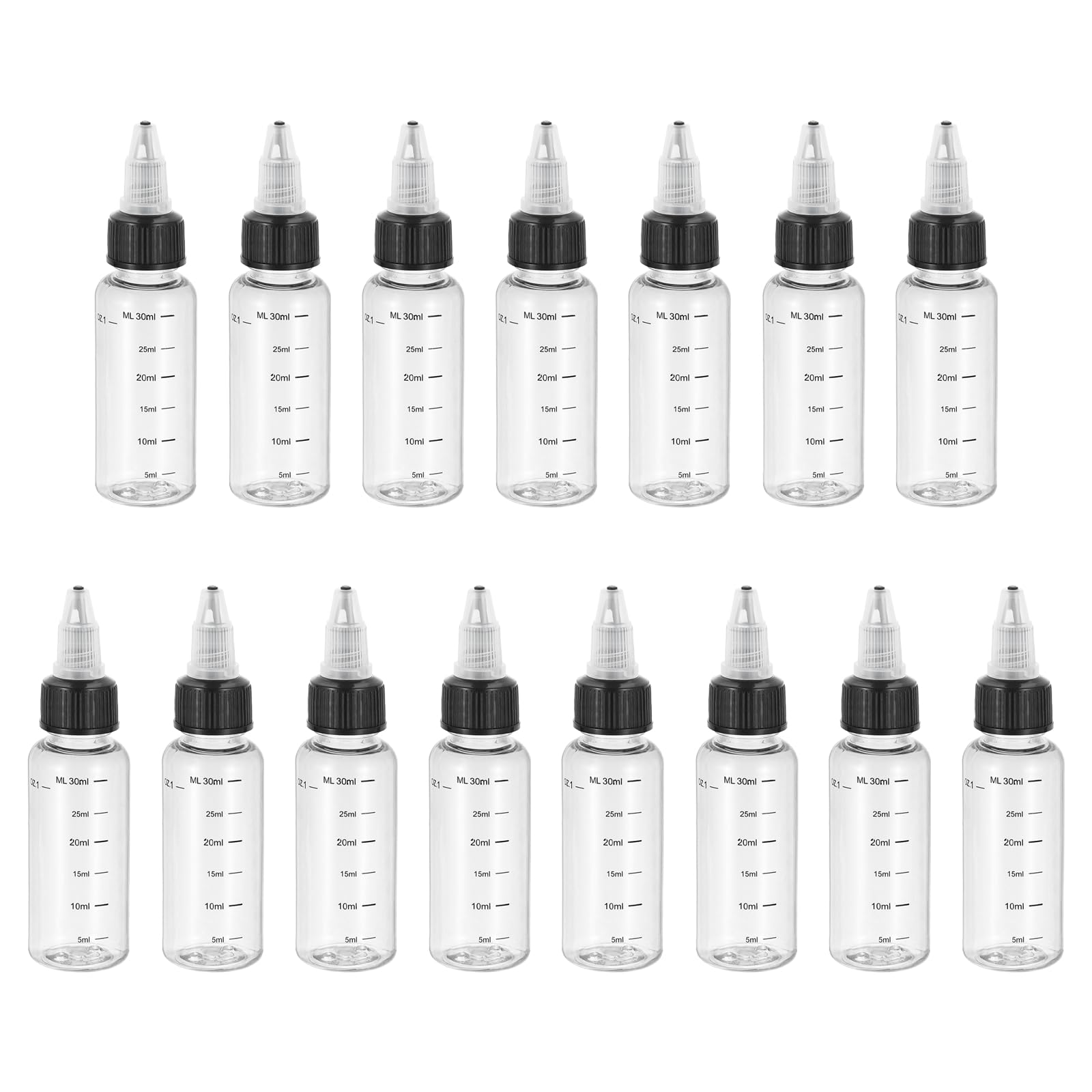 PATIKIL 1oz(30ml) Plastic Dispensing Bottle, 15Pcs Squeeze Graduated Empty Bottles with Black Twist Cap for Liquids, Inks, Oils, Sauces, Arts and Crafts, Transparent