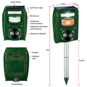 Ultrasonic Animal Repellent Deer Repellent Cat Repellent Outdoor with 5 Frequency Mode & Motion Sensor & Strobe Light Solar Animal Repeller Deterrent Raccoon Repellent Repel Dog Skunk Rabbit Away Yard