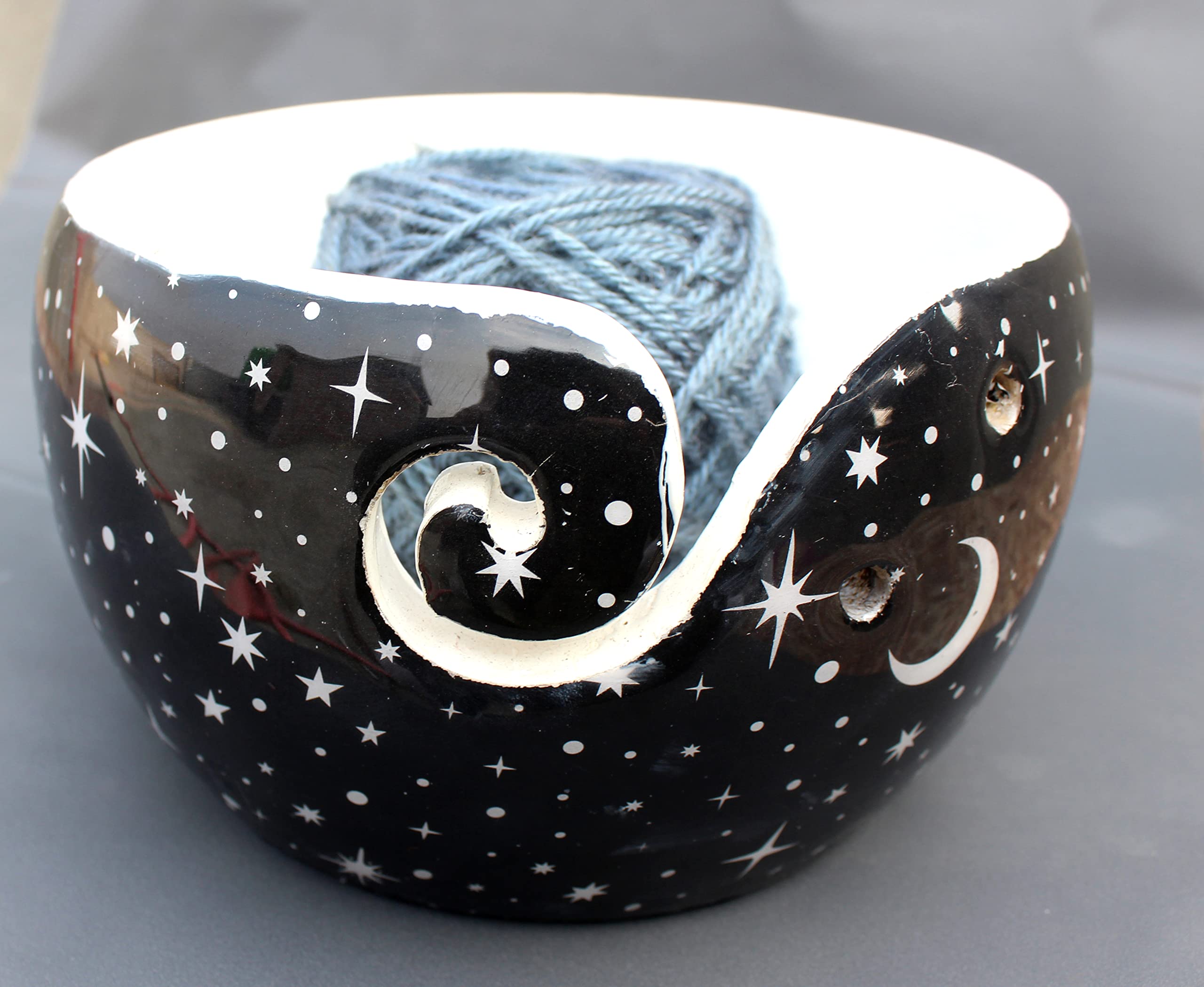 Premium Yarn Bowl for Knitting | Wooden Yarn Storage Bowl for Yarn | Wooden Yarn Holder | Yarn Bowl Cute for Yarn Stoarge (Moon & Star)