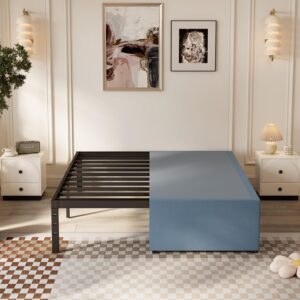 aldrich queen size bed frame with fabric cover skirt, 16 inch metal platform bed frame queen with storage space under bed, heavy duty steel slat support, easy assembly, no box spring needed