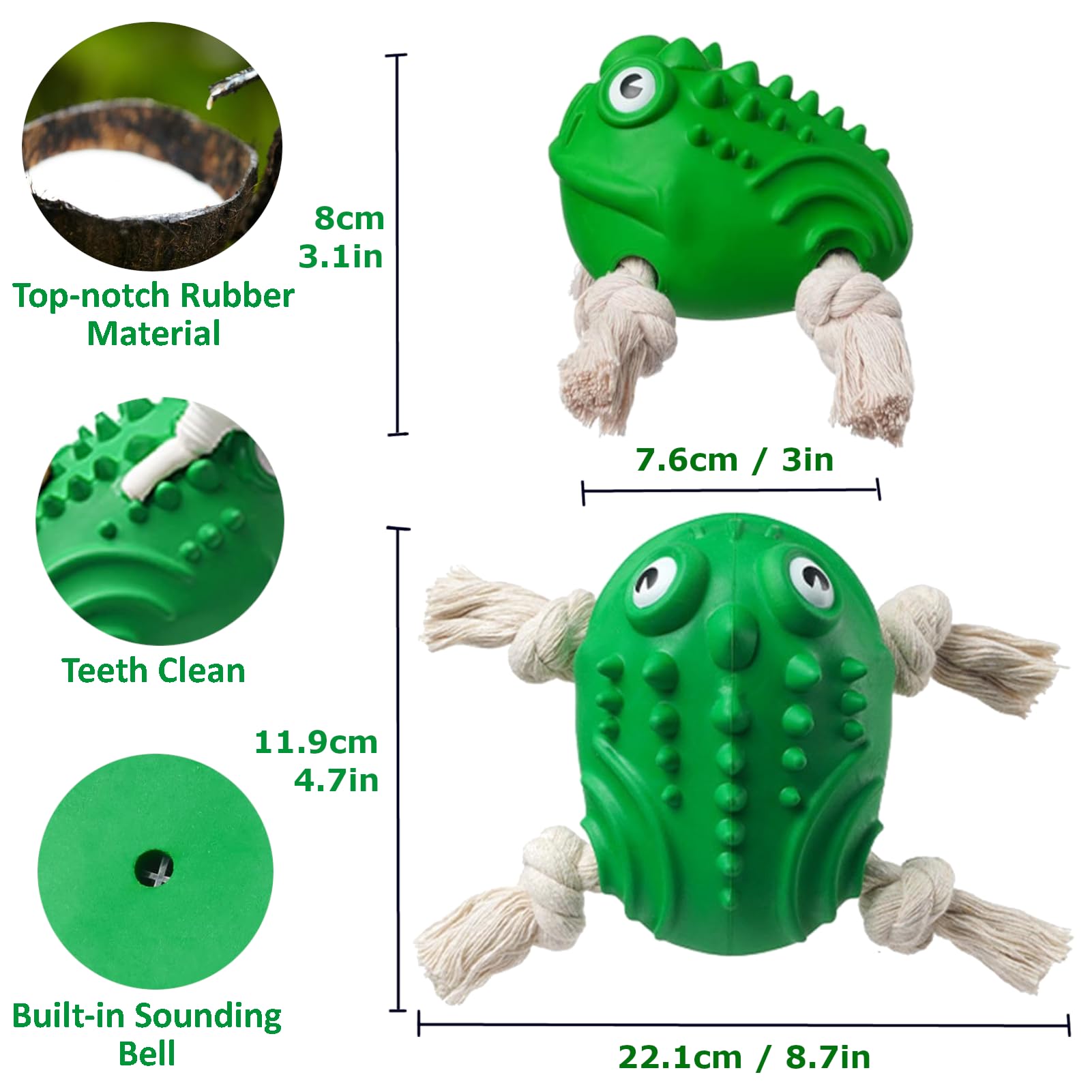 Generic New Indestructible Robust Rubber & Cotton Toad Dog Toy for Aggressive Chewers，Toad Shape Unbreakable Interactive Dog Chew Toys, Chew-Resistant Toad Squeaky Dog Toy for Teeth Cleaning, Green