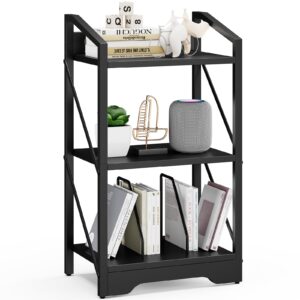 vagusicc bookshelf, 3 tier industrial bookcase, metal small bookcase, rustic etagere book shelf storage organizer for living room, bedroom, home office, small bookshelf for small spaces (black)