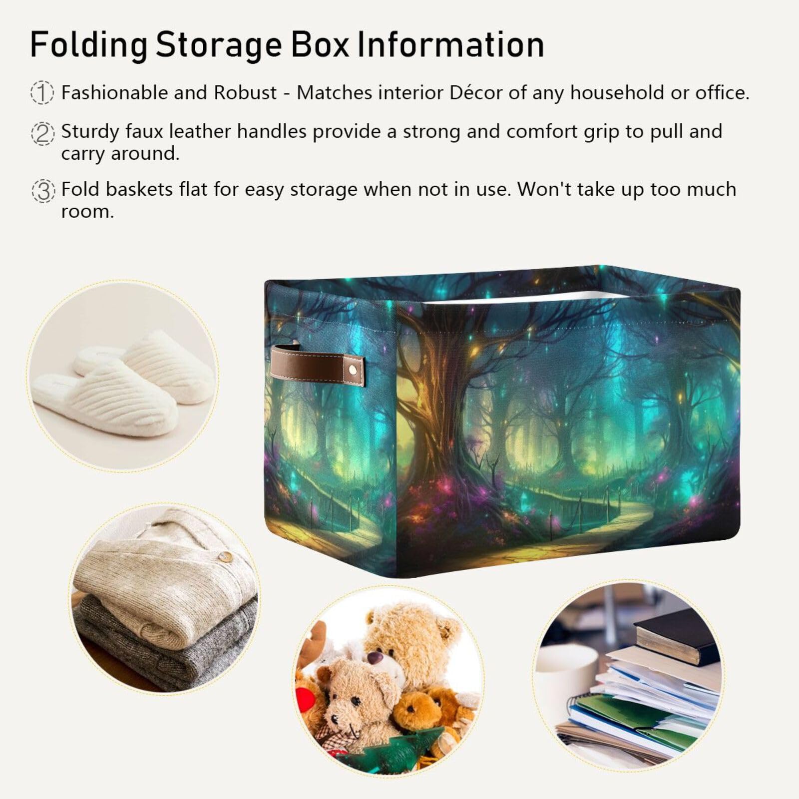 WELLDAY 1PCS Storage Basket Fairy Forest Large Foldable Storage Bin Cube Collapsible Organizer