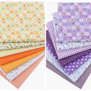 7Pcs Top Purple Cotton Craft Fabric Bundle Squares Patchwork DIY Sewing Scrapbooking Quilting Floral Dot Pattern Craft and Hobby Fabric 10" x 10" (25cm x 25cm)