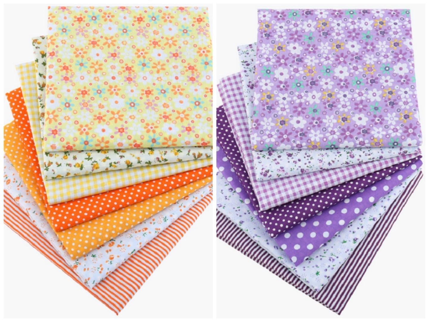 7Pcs Top Purple Cotton Craft Fabric Bundle Squares Patchwork DIY Sewing Scrapbooking Quilting Floral Dot Pattern Craft and Hobby Fabric 10" x 10" (25cm x 25cm)