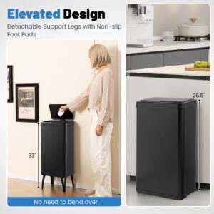 Goplus Stainless Steel Trash Can 13 Gallon, Automatic Motion Sensor Garbage Can with Stay-on Lid and Soft Closure, Elevated Tall Waste Bin with Detachable Legs for Kitchen, Office, Black