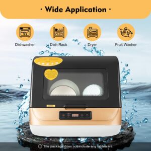 Portable Countertop Dishwasher 8L Mini Dishwasher 4 Programs 158℉ Automatic Dishwashing Machine 360° Spray Deep Cleaning With Air Drying 800W Compact Dishes Cleaner