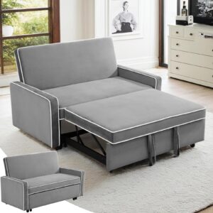 rovibek 3 in 1 convertible sleeper sofa bed pull out couch futon loveseat velvet chaise lounge with 2 pockets and 2 pillows for living room, ash grey