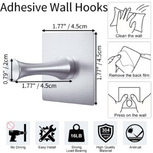 DGYB Self Adhesive Hooks for Hanging Set of 4 Adhesive Wall Hooks Heavy Duty Stainless Steel Brushed Nickel Adhesive Towel Hooks for Bathrooms Waterproof Stick on Shower Hooks for Inside Shower