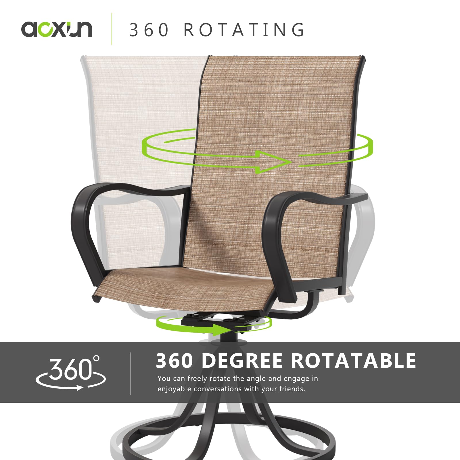 Aoxun Outdoor Swivel Chair, Textilene Swivel Patio Chairs Set of 2, Swivel Rocker Patio Chairs for Yard, Garden, Balcony (Brown)