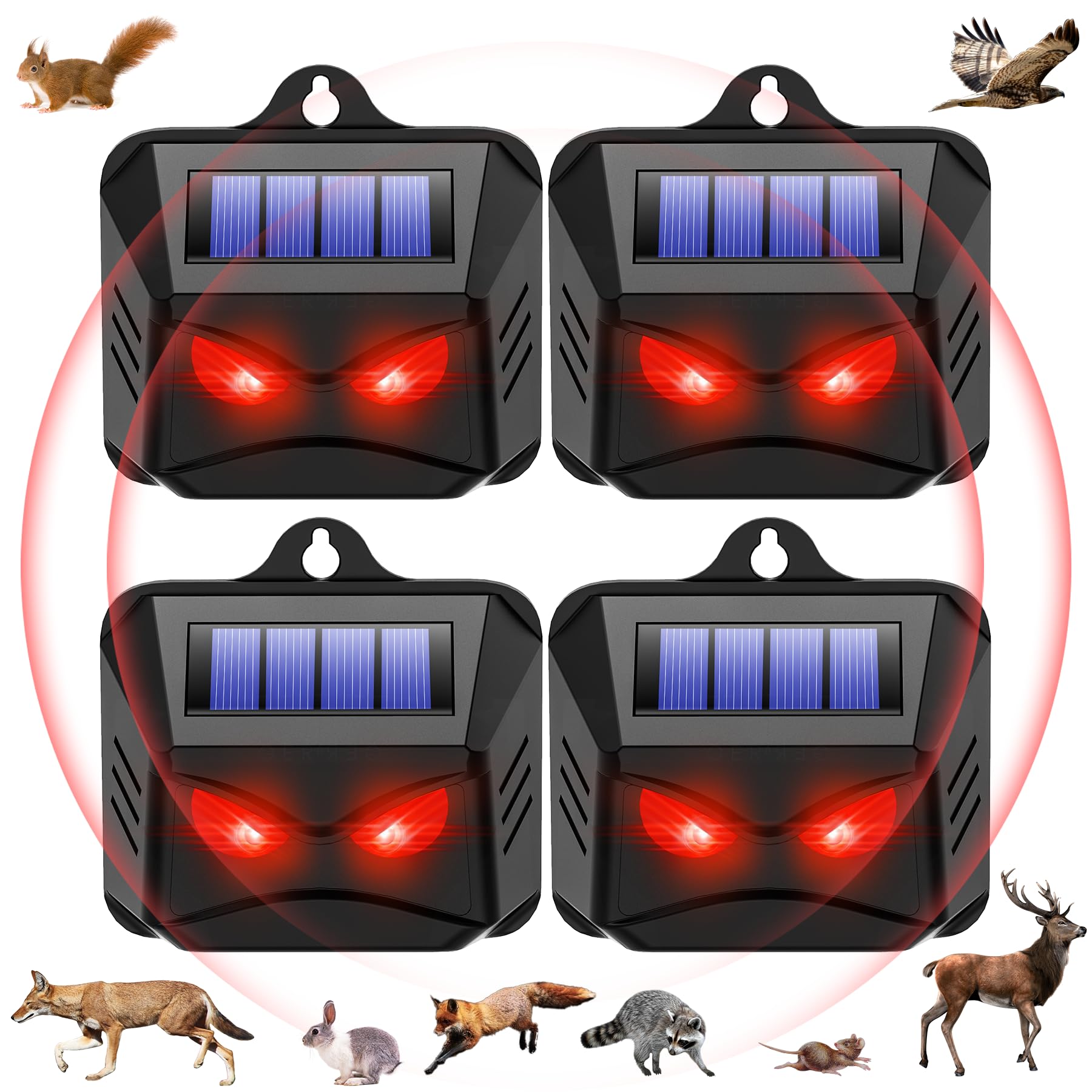 4 Pack Solar Animal Repellent Outdoor Coyote Deterrent for Yard Racoon Repellent Outdoor Skunk Repellent for Yard,Deer Repellent Devices Predator Eyes Predator Lights for Chicken Coop Farm Garden