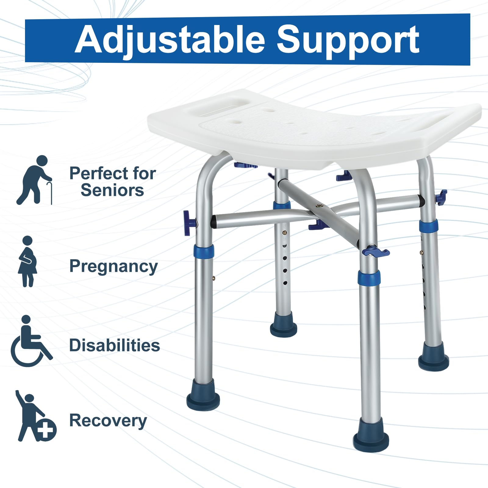 Shower Chair for Inside Shower, Adjustable Height Bath Chair for Seniors, Tool-Free Assembly Bathroom/Shower Chair for Elderly and Disabled, Heavy Duty Shower Stool(Support 350lb)