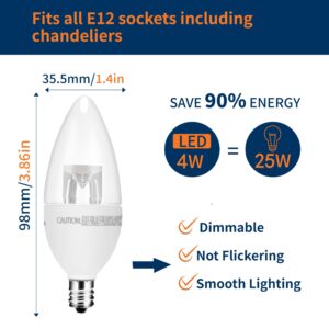 sunplux E12 Candelabra LED Light Bulbs Dimmable 25W Equivalent, 5000K Daylight 200lumens, 240°Beam Angle LED Candle Bulbs, Pack of 6