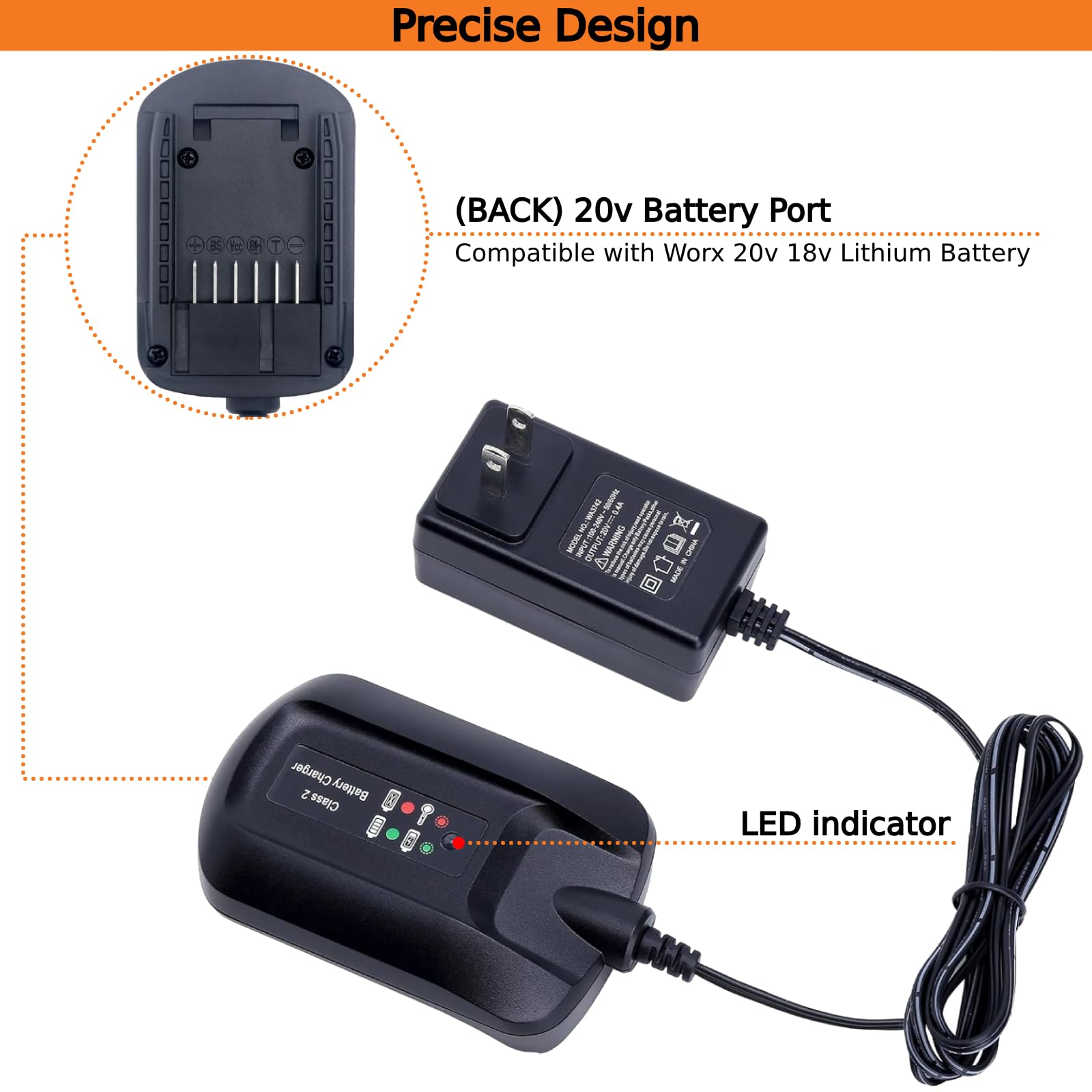 Tulepowceeng WA3742 Charger Compatible with Worx 20V Lithium Battery WA3525 WA3520 WA3578 Replacement for 20v Battery Charger WA3732 WA3875 WA3881