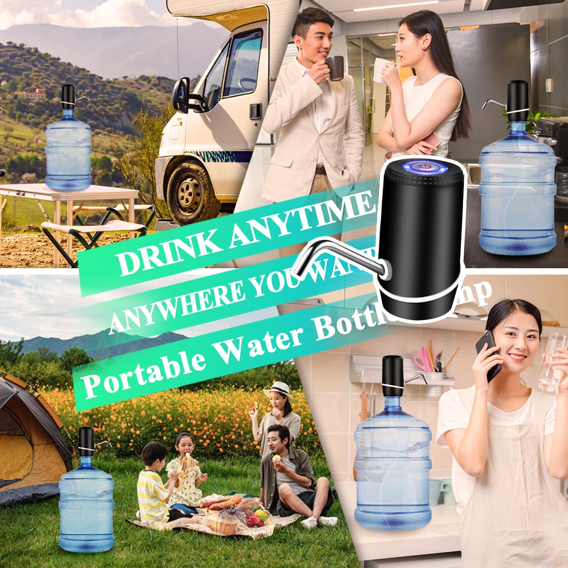 5 Gallon Water Dispenser, Electric Water Bottle Pump with Switch and USB Charging, Portable Automatic Water Dispenser Pump for Camping, Travel, Home, Kitchen, Office