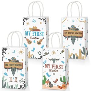 justforjoyful 16pcs my first rodeo one birthday party favors bags cowboy 1st birthday gift snacks treat candy paper bags with handle for cowboy 1st birthday party decorations supplies 8 * 4.7 * 3inch