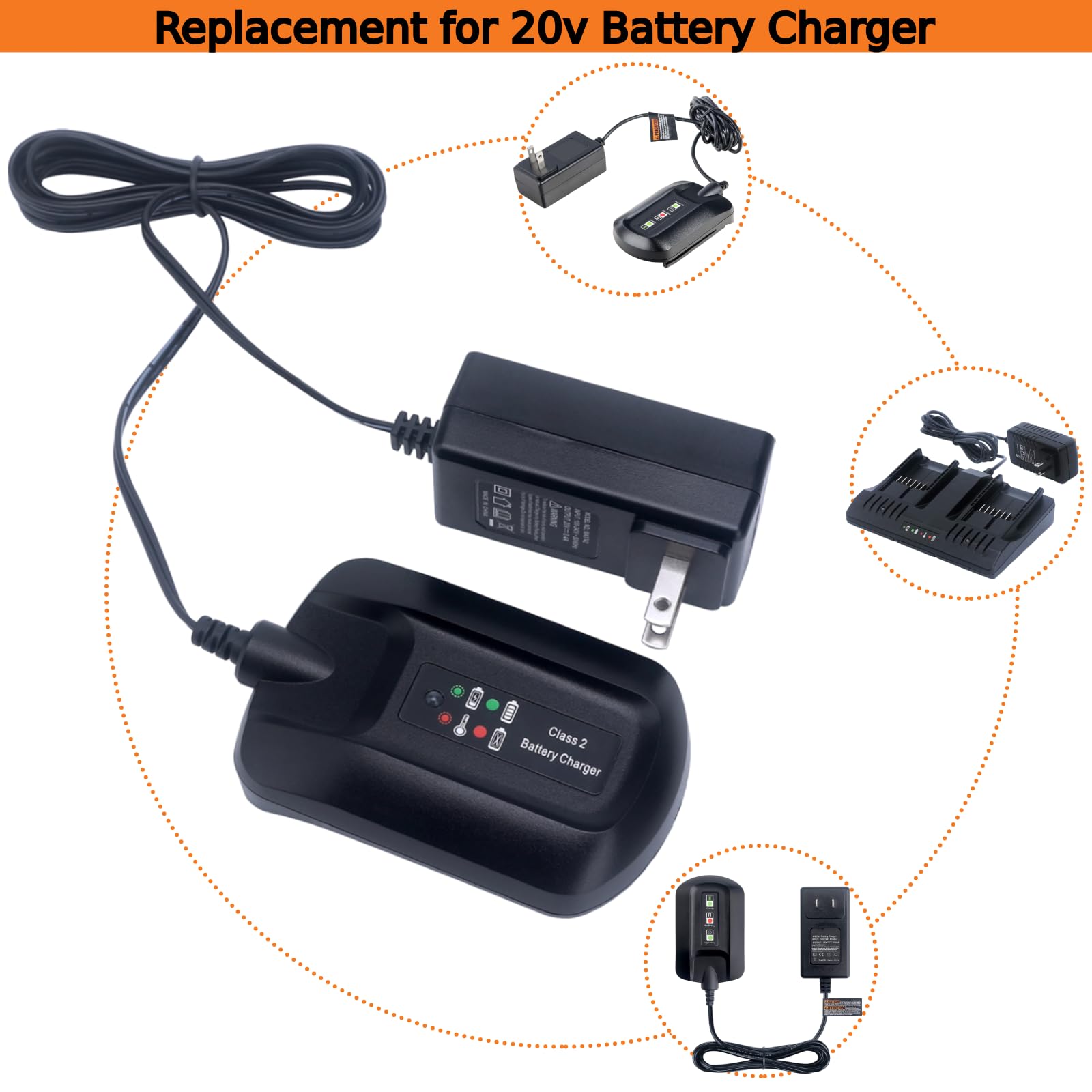 Tulepowceeng WA3742 Charger Compatible with Worx 20V Lithium Battery WA3525 WA3520 WA3578 Replacement for 20v Battery Charger WA3732 WA3875 WA3881