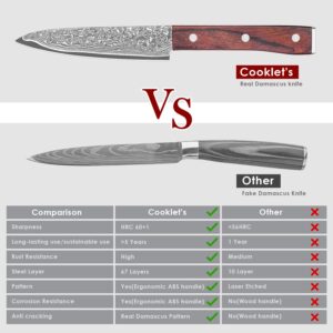 COOKLET'S Small Pairing Knife for Cutting Fruit, Professional VG10 Damascus Steel Forged Ultra Sharp Kitchen Knife, G10 Ergonomic Color Wooden Handle with Luxury Gift Box