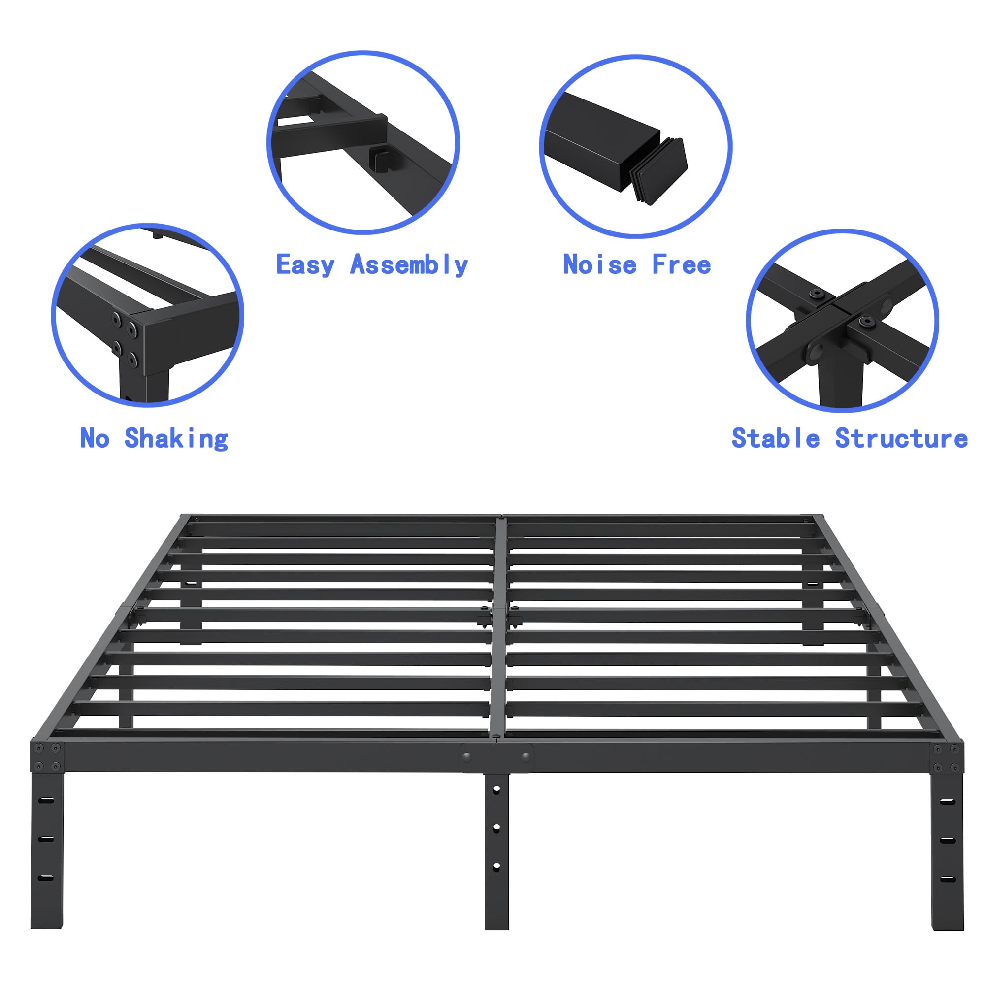 ALDRICH Queen Size Bed Frame with Fabric Cover Skirt, 16 Inch Metal Platform Bed Frame Queen with Storage Space Under Bed, Heavy Duty Steel Slat Support, Easy Assembly, No Box Spring Needed