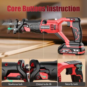 Reciprocating Saw Cordless, 20V Power Reciprocating Saw with Battery and Charger, 3000SPM Compact Reciprocating Saw with 6 Tool-Free Blades for Wood & Metal Cutting (1PC Battery)