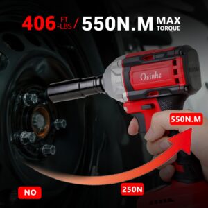 Osinhe 21V Cordless Impact Wrench, 406Ft-lbs (550N.m) Max Torque, Brushless 1/2 inch Impact Wrench, 1Pcs 4.0Ah Battery, Fast Charger, 5Pcs Driver Sockets, Drill & Screwdriver, Tool Box