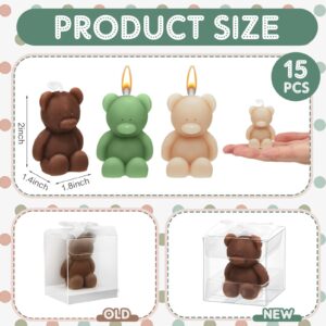 Dansib 15 Pcs Bear Baby Shower Candle Favor Bear Gender Reveal Party Favor for Guest Bear Party Favor Boy or Girl Bear Candle for Gender Reveal Baby Shower Party Favor(Light Brown, Dark Brown, Green)