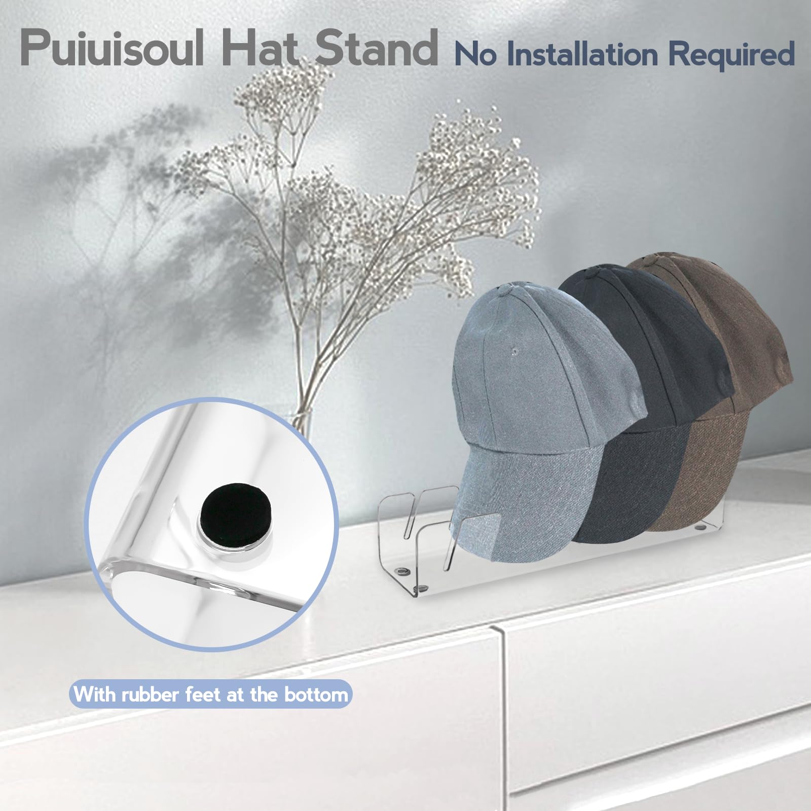 Puiuisoul Hat Stand for Baseball Caps, 2 Pack Hat Organizer and Display, Acrylic Hat Rack for 14 Baseball Caps for Bedroom, Closet, Dresser