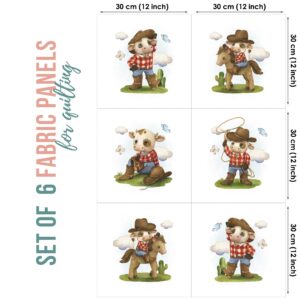 UNIQUE Cowboy Fabric Panel Set (6 Panels, 12x12in Each), Quilting Panels, Baby Quilt Panels, Cotton Baby Panels, Blanket Panel, Cotton Fabric Panels for Quilting