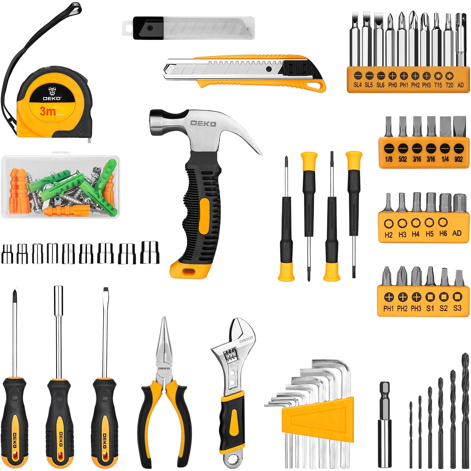 DEKOPRO 126 Piece Power Tool Combo Kits with 8V Cordless Drill, 10MM 3/8'' Keyless Chuck, Professional Household Home Tool Kit Set, DIY Hand Tool Kits for Garden Office House Repair