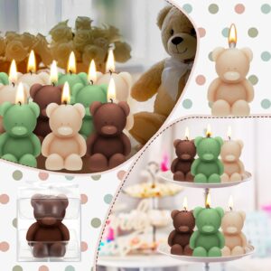 Dansib 15 Pcs Bear Baby Shower Candle Favor Bear Gender Reveal Party Favor for Guest Bear Party Favor Boy or Girl Bear Candle for Gender Reveal Baby Shower Party Favor(Light Brown, Dark Brown, Green)