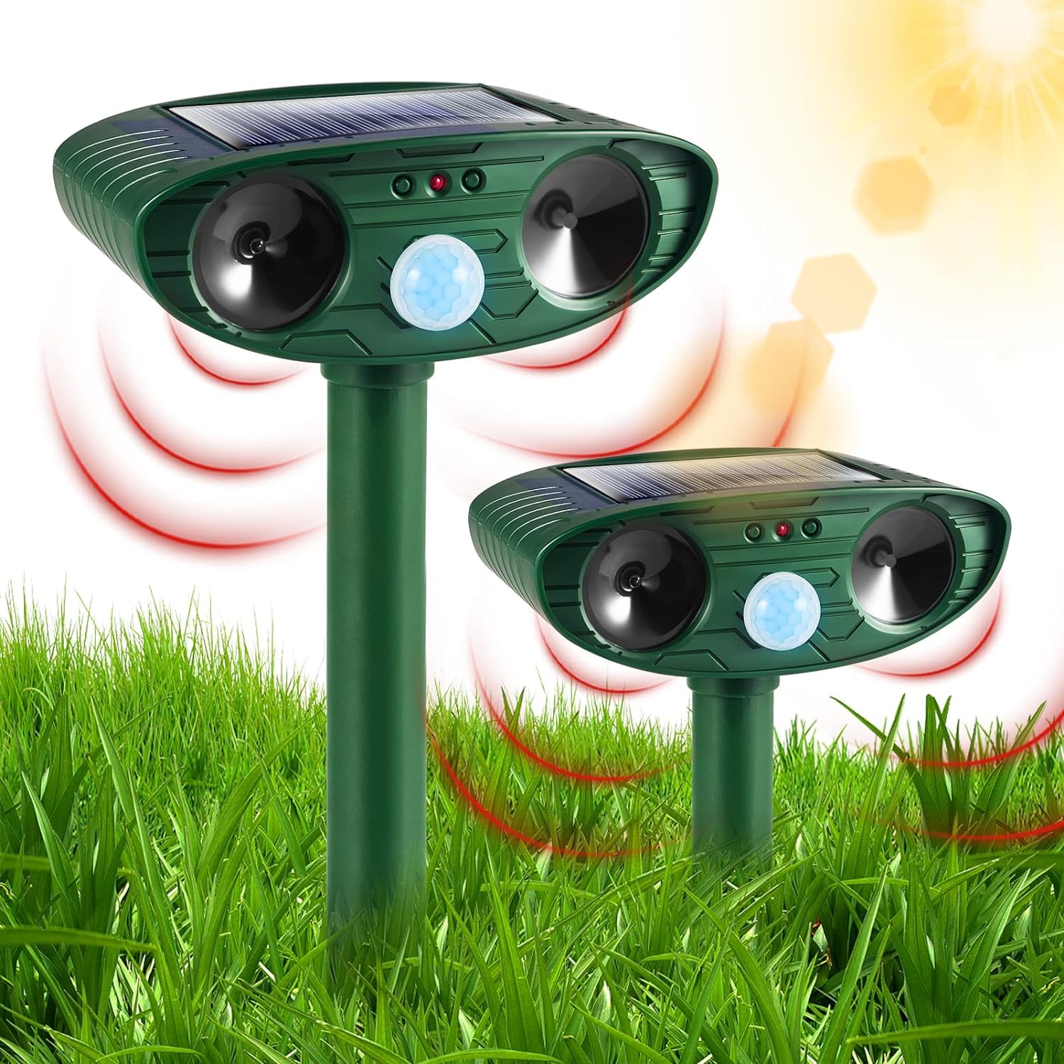 Solar Animal Repeller,Ultrasonic Animal Repellent Outdoor Deer Repellent Devices with Motion Detection,Keep Cat Rabbit Repellent Raccoon Dog Skunk Out of Garden Animal Deterrent (2)